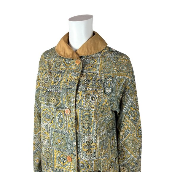 Vintage 70s Reversible Coat Women's Medium Paisley Print Gray Tan Trench - Picture 3 of 16
